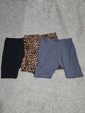 Women’s High-Rise Biker Shorts Pack – Black, Leopard, Slate